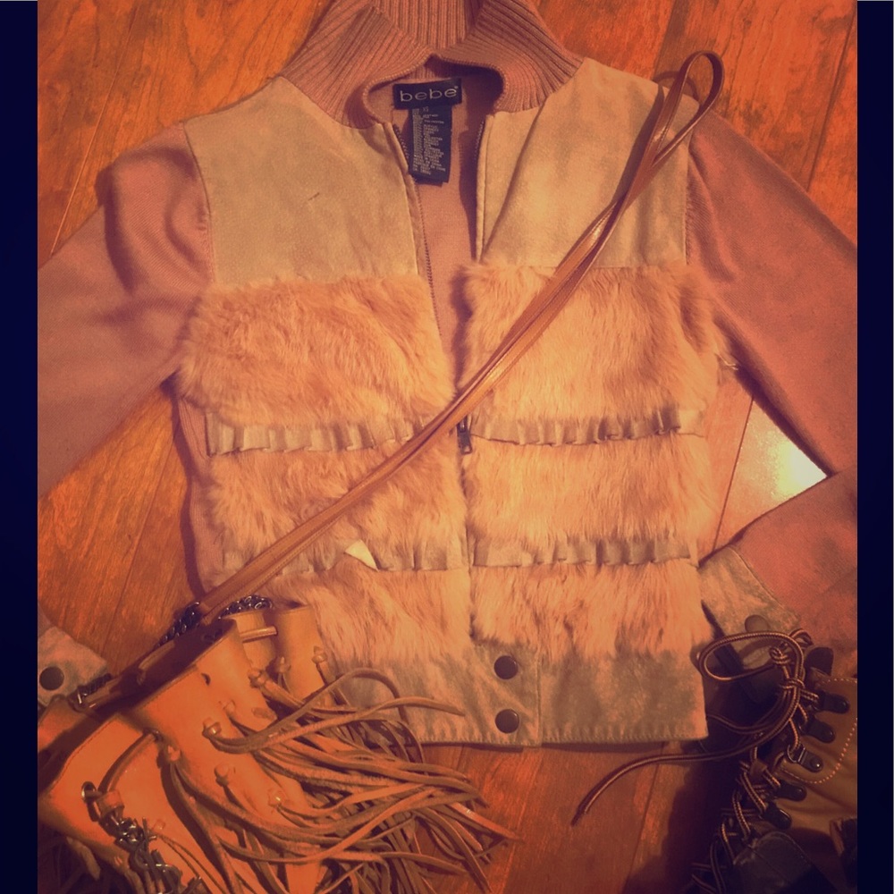 BEBE Fur & Leather Zip Jacket